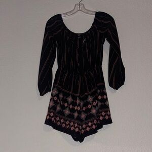 Windsor Black Long-Sleeve Printed Romper with Pink Accent